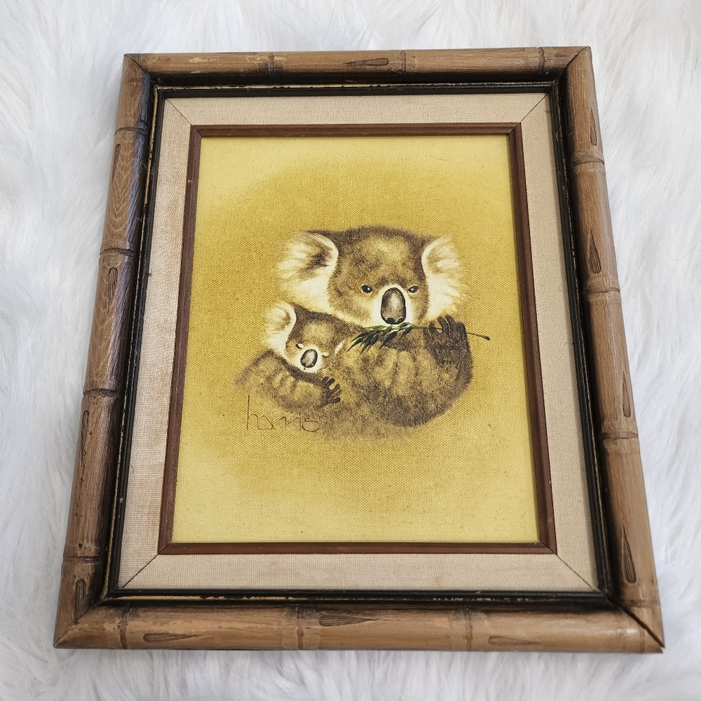 Vintage Peggy Harris Original Oil Painting1983 "Nap Sack" Koala and Baby